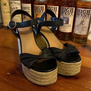 Black Strappy Wedge Sandals